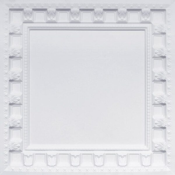 236 White Matte Square Bordered Tin Ceiling Tiles