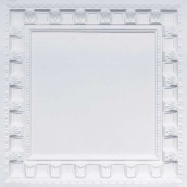 236 White Matte Square Bordered Tin Ceiling Tiles