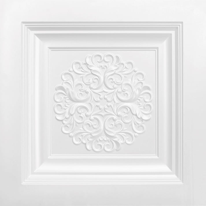 268 Coffered Faux Tin Ceiling Tile, White Faux Tin Ceiling Tiles