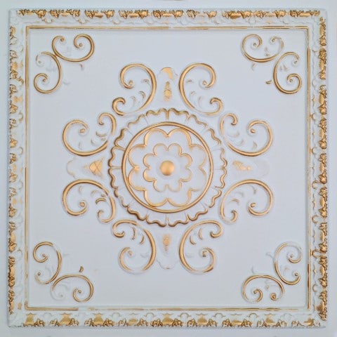 TD08 White Gold Antique Floral Tin Ceiling Tiles