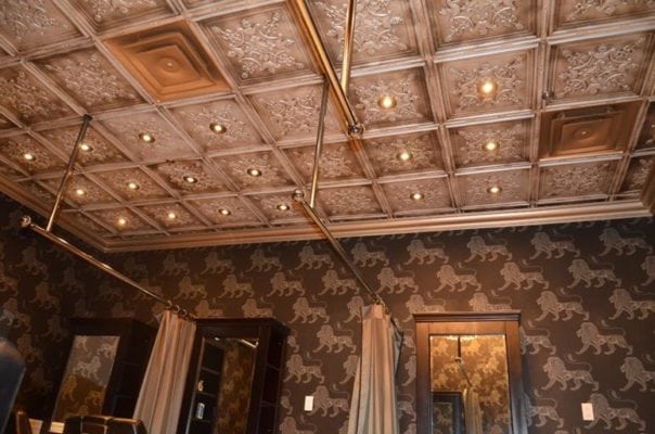 Living room faux tin ceiling tile
