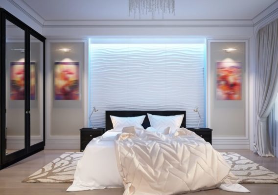modern bedroom with 3d panels