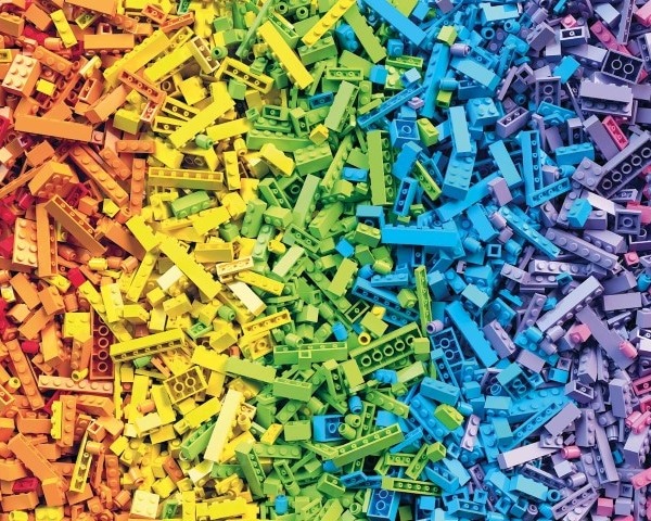 Rainbow toy blocks background. 3D Rendering