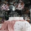 Peach Blanket And White With Green Pattern Linen On Bed In A Nat