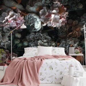 Peach Blanket And White With Green Pattern Linen On Bed In A Nat