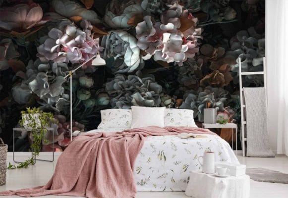 Peach Blanket And White With Green Pattern Linen On Bed In A Nat