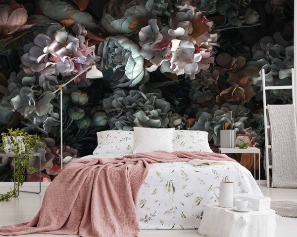 Peach Blanket And White With Green Pattern Linen On Bed In A Nat
