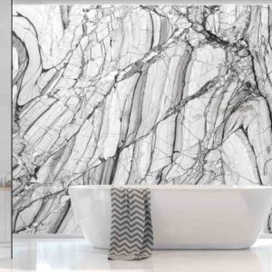 Modern White Bathroom With City View 3d Render. There Are White