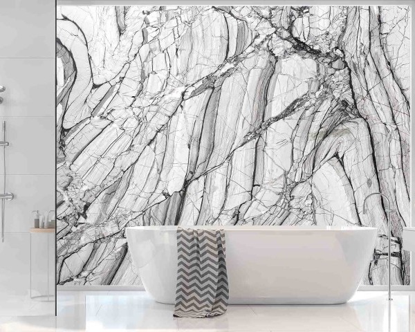 Modern White Bathroom With City View 3d Render. There Are White