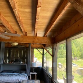 pinewood ceiling planks installation in vermont