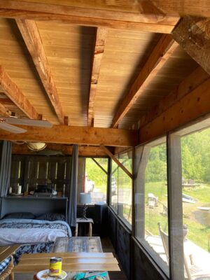 pinewood ceiling planks installation in vermont