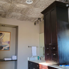 medieval ceiling tiles transform bathroom