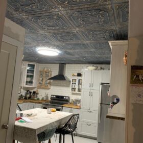 medieval ceiling tile installation in kitchen