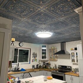 updating kitchen with medieval ceiling tiles