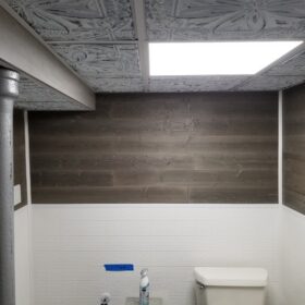 antique floral ceiling installation in half bathroom