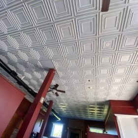 ceiling tile installation for restaurant renovation