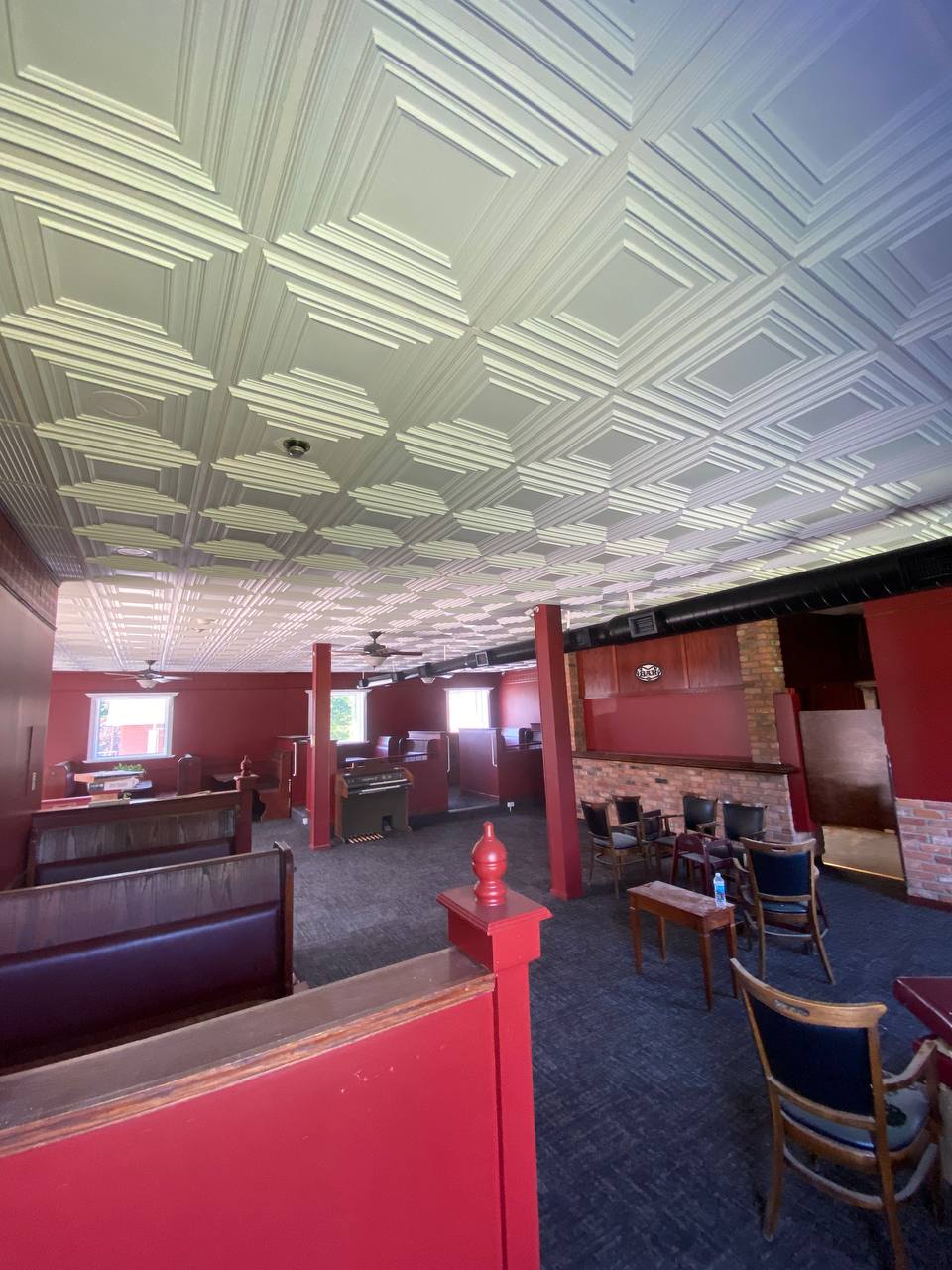 renovated restaurant ceiling tile installation