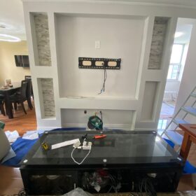 creating feature wall with stone veneer