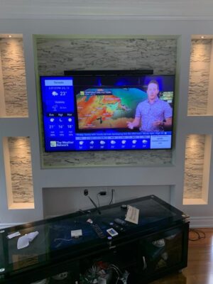 using stone veneer as feature tv wall