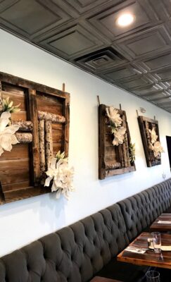 restaurant installs black matte ceiling tiles