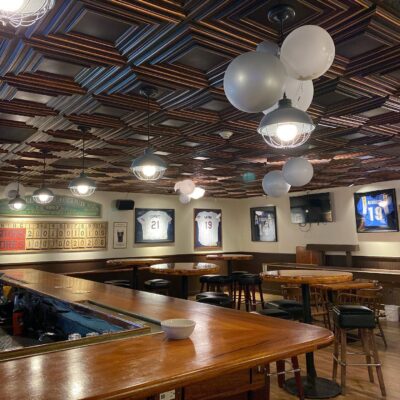 pub upgraded dining room with ceiling tiles