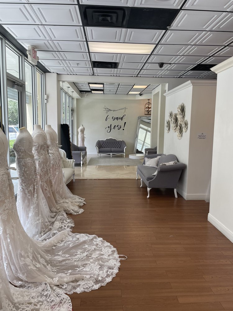 white ceiling tiles for bridal boutique