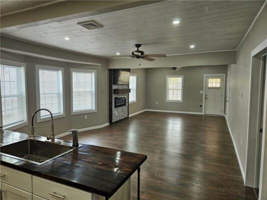 whitewash ceiling planks installed in living area