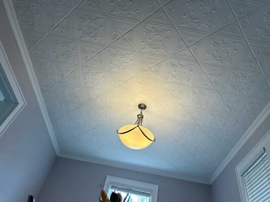 dining room styrofoam ceiling tile installation