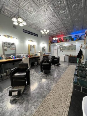 barbershop installs silver ceiling tiles