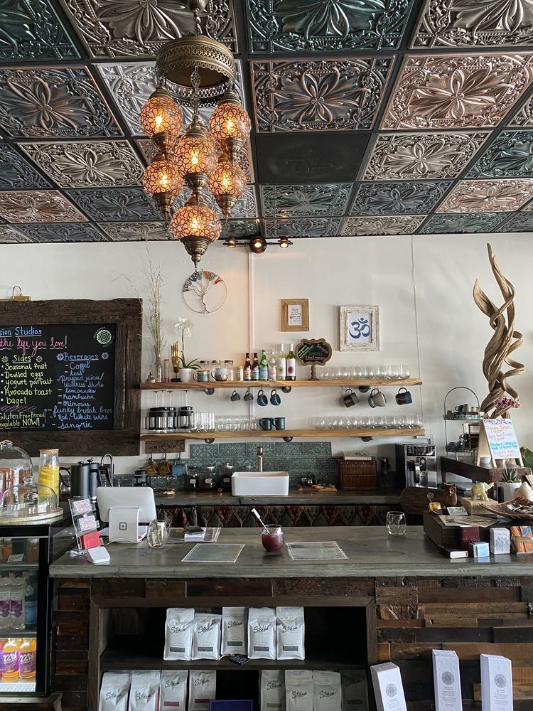 cafe creates collage with ceiling tiles