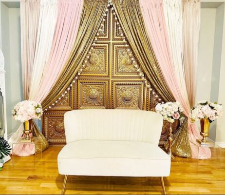 ceiling tiles create stunning wedding backdrop