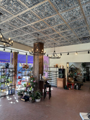 flower shop installs floral ceiling tiles