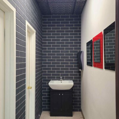 bathroom transformed with faux brick