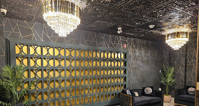 floral ceiling tile installation in restaurant