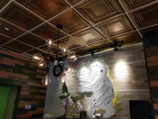 restaurant upgrade with modern ceiling tiles