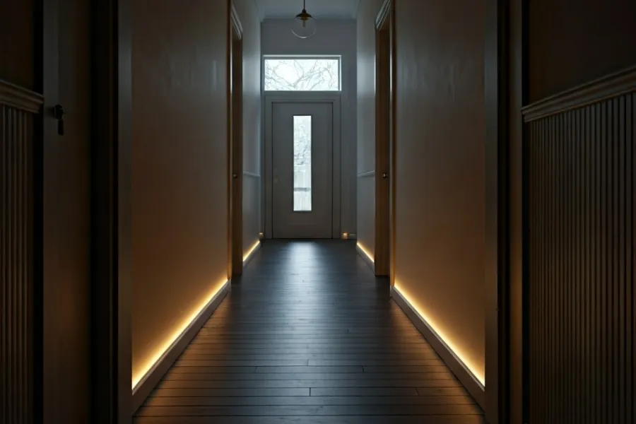 led strip lighting baseboards in hallway