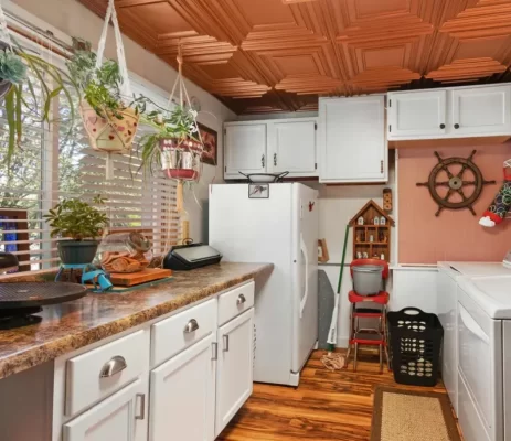 copper ceiling tile installation in kitchen