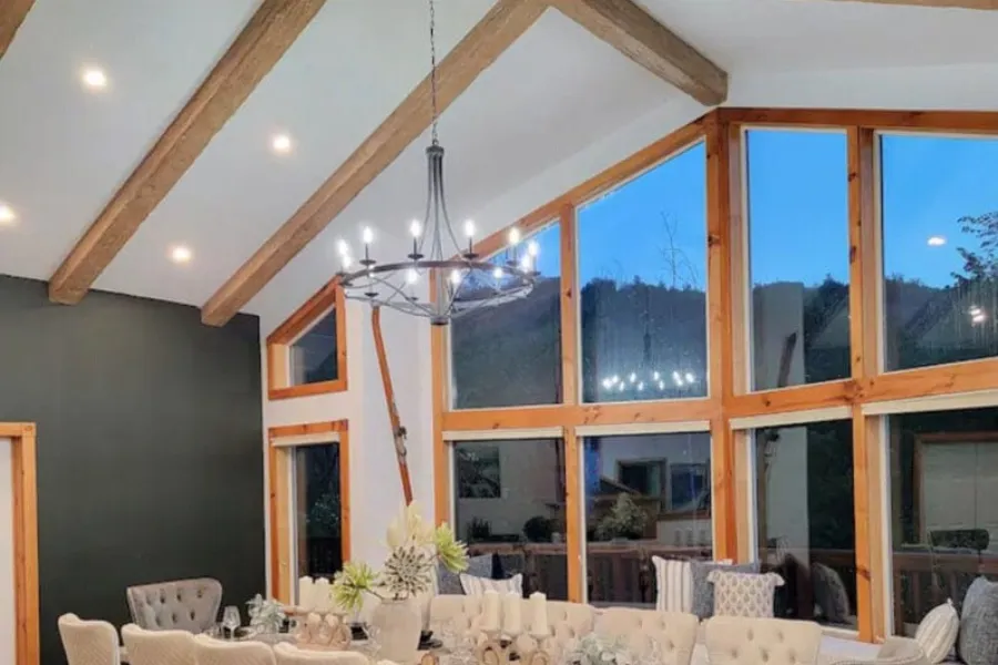 cottage vaulted ceilings elevated with faux wood beams