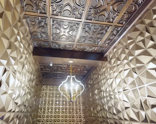 events venue installs ceiling tiles in staircase