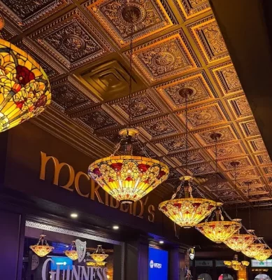 irish pub installs copper ceiling tiles