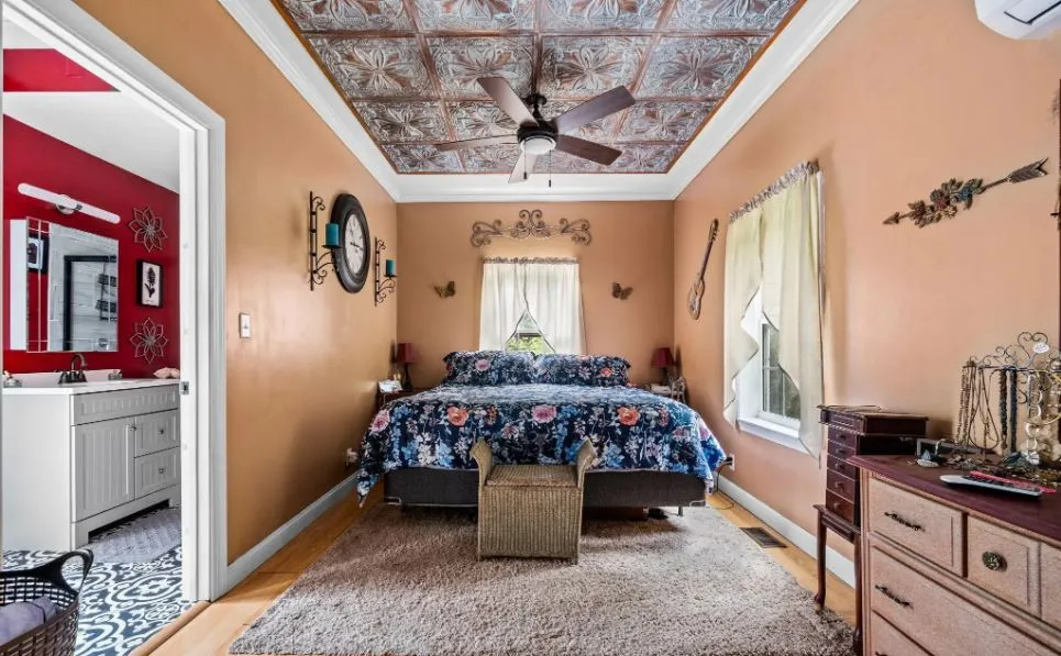 ceiling tiles installed in bright bedroom