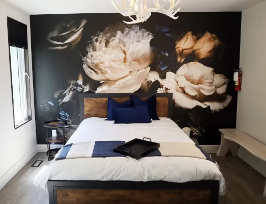 floral wall mural in hotel rooms