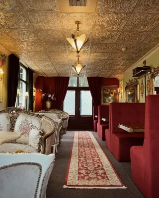 hotel restaurant adorns ceiling tiles