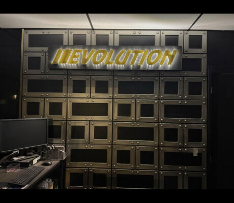 auto repair shop with steampunk 3d wall panels