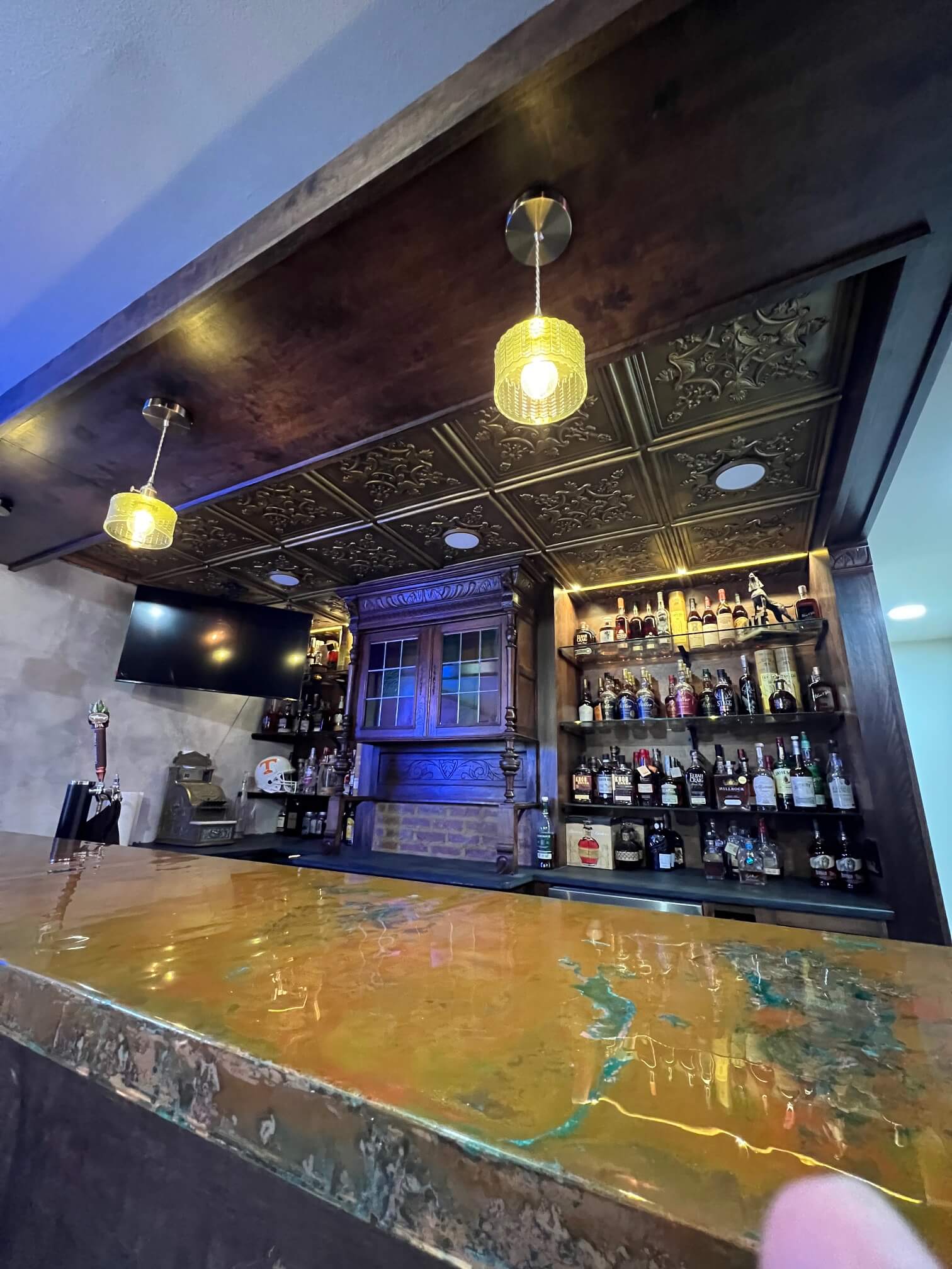 ceiling tiles in basement home bar