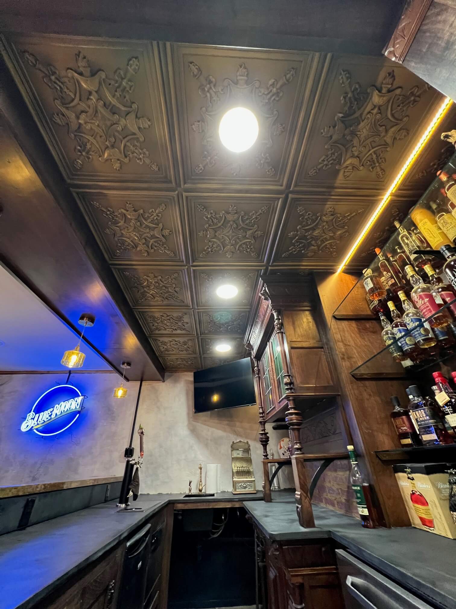 ceiling tiles in home bar