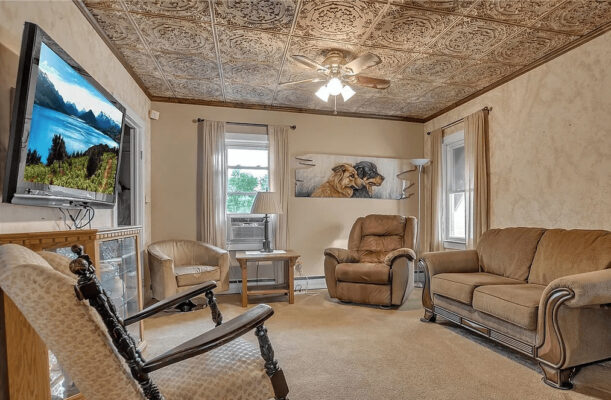 ceiling tiles installed in cozy living room