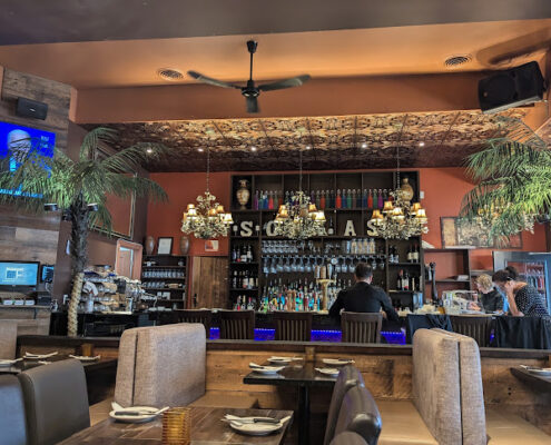 ceiling tiles installed in greek restaurant