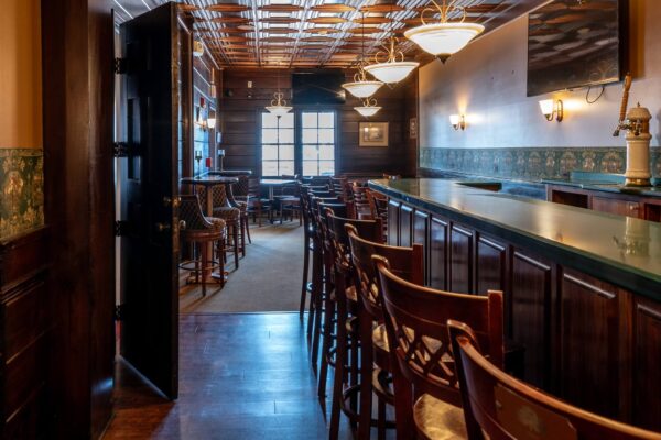 sleek ceiling tiles installed in pub