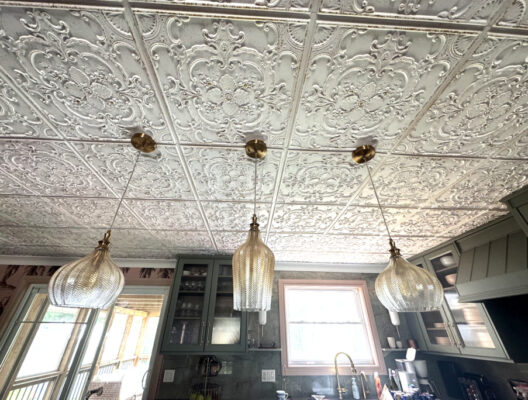 kitchen room with ceiling tiles
